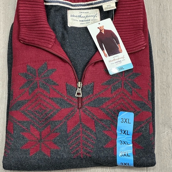 Men’s Weatherproof 3XL 3X Quarter 1/4 Zip Sweater Red Charcoal Holiday Snowflake - Picture 6 of 11